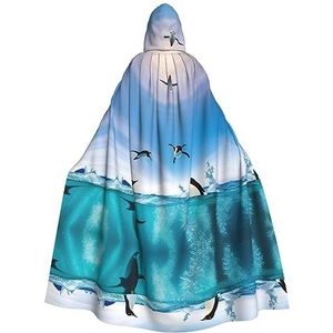 OdDdot heksenmantel, mantel met capuchon voor vrouwen, volwassen Halloween kostuums cape, heks cosplay cape-Happy Penguin in the water