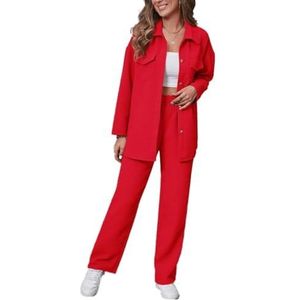 Leader of the Beauty Vrouwen Shirt Broek Pak Zomer Lichtgewicht Elastische Broek Set Tweedelig Pak Casual, Rood, S