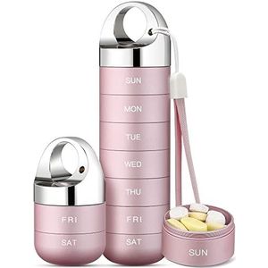 Zannaki Metalen reispillenorganisator, draagbare waterdichte wekelijkse pillendoos, grote container van aluminiumlegering, BPA-vrij 7 dagen dagelijkse medicijnorganisatorhouder voor vitamine, visolie,