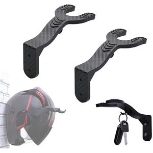 Helmhouder voor aan de muur, 2 stuks, haken, houder voor motorhelm, ophangen van motorhelm en sleutels, zwart