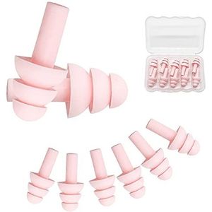 KST EU 5 paar oordopjes, herbruikbare verminderen ruis oordopjes voor slapen, studie, werk, waterdichte zachte siliconen oordopjes om te zwemmen (roze)