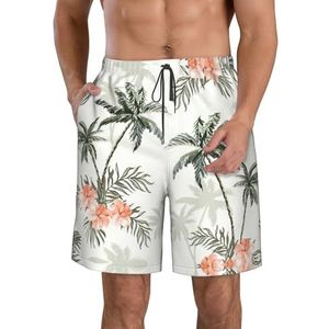 Tropische Palmbomen Print Heren Zwemmen Shorts Trunks Mannen Sneldrogend Ademend Strand Surfen Zwembroek met Zakken, Wit, XXL