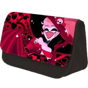 Zhongkaihua Anime Hazbin Hotel Etui Alastor/Angel Dust/Vaggie/Sir Pentious/Adam/Lucifer/Charlie Anime Gedrukt Grote Capaciteit Potlood Tas Polyester Dubbellaags Potlood Briefpapier Tas, type 1,