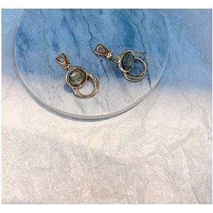 Strass hanger oorbel, stijlvolle eenvoud 925 sterling zilveren oorbellen retro groen glas cirkel oorbellen doorboorde oorclips dames oorsieraden, oorknopjes/oorclip