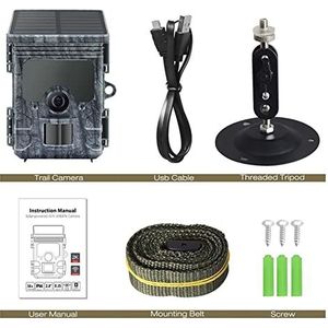 Wildcamera, 4k HD Trail Trap Camera met WiFi Solar Panel Powered Camera Night Vision Waterdicht IP66 Game Wildlife Camera's Monitor voor het monitoren van wilde dieren in de buitenlu