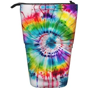 Nbtghga Tie Dye Hippies Print Potlood Telescopische Klassieke Kunsten Stand Up Etui Organizer Potlood Houder Make-up Tas Gift, Zwart, Eén maat