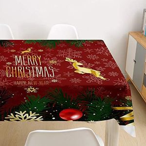 Ouduo 3D Kerst Tafelkleden Rechthoekig Veeg Schoon, Waterbestendig Vlekbestendig Oliebestendig Gedrukt Tafelkleed voor Kerstmis Keuken Eettafel (donkerrood, 100x140cm)