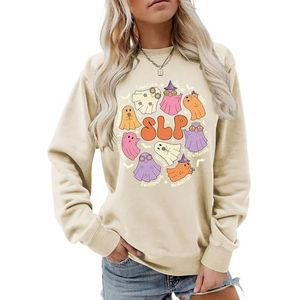 MLZHAN Cognition Social Voice SLP Halloween Ghosts Sweatshirt Vrouwen Gift Herfst Lange Mouw Shirts Harajuku Losse Pullover Tops (S, Beige), Beige, S
