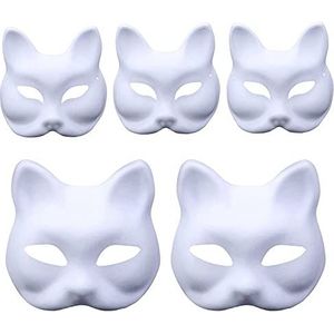 5-pack DIY lege vos kattenmaskers, Fox Cat wit papieren masker, puur witte graffiti maskers, handgeschilderde persoonlijkheidsmaskers, geschikt voor cosplay Halloween-maskers, M