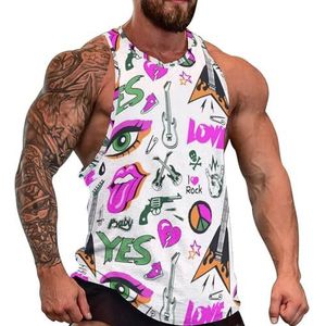 Retro Muzikale Objecten Rock Heren Tank Top Grafische Mouwloze Bodybuilding Tees Casual Strand T-Shirt Grappige Gym Spier