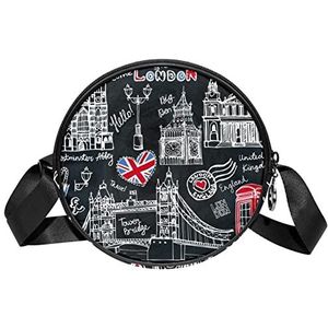 Ronde Crossbody Tas Messenger Bag Purse voor Vrouwen Engeland London Symbolen Zwart, Meerkleurig, 6.7x6.7x2.3 in, Sling Rugzakken