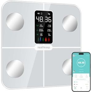 Digitale personenweegschaal met lichaamsvet en spiermassa, voor 15 lichaamsgegevens, hartslagmeter, weegschaal voor Apple Health en Samsung Health