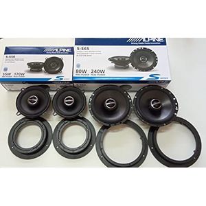 Luidsprekerset Alpine S-S65 + S-S50 serie voor Mercedes B-Klasse W245 voor en achter met adapters en houders