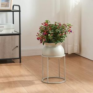 [en.casa] Bloemenstandaard Assen plantenstandaard met bloempot metaal beige plantenrek 31,5x19,5 cm bloemenzuil voor binnenshuis
