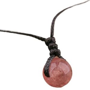 Women Labradorite Leather Necklace Fashion Amethyst Crystals Sphere Pendant Necklace Female Bohemia Jewelry (Color : Strawberry Quartz)