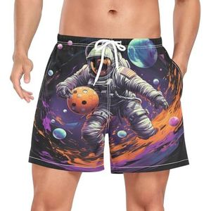 Niigeu Space Astronaut Basketball Planets Zwembroek voor heren, sneldrogend, met zakken, Leuke mode, XXL