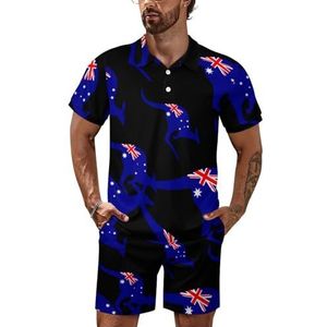 Australische kangoeroe vlag heren poloshirt set korte mouwen trainingspak set casual strand shirts shorts outfit L