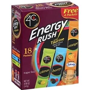 4C Licht Koolzuurhoudende Energie Rush Met Taurine Variety Pack Suikervrije Drink Mix 18 Sachets 141.3g