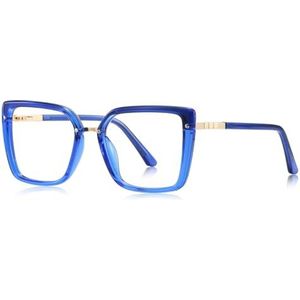 moomoobird Grote vierkante bril blauw licht blokkeren computer mode bril frame vrouwen TR90 metaal, Blauw met helder