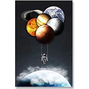 Ballonnen Astronaut Creatieve acht planetaire ballon in het universum te houden kijkend naar de aarde Sci-fi poster Home Art Deco Painting Heliumballonnen (Color : 60X90cm Unframed, Size : C)
