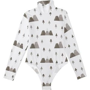 LI ZHI XIN Rompertje met lange mouwen voor dames, lange mouwen, eendelige jumpsuit met rolkraag, turnpakje, top voor meisjes, dans, workout, fitness, bodysuit, boompatroon, Meerkleurig, S