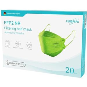 EUROPAPA® 40x FFP2 visvormige groene maskers ademhalingsmasker stofmaskers hygiënisch individueel verpakt lichaamsgecertificeerd EN149 gezichtsmasker EU2016/425