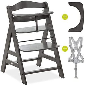 hauck Kinderstoel Alpha Plus - Houten Meegroeistoel incl. Gordel en Veiligheidsbeugel - Charcoal