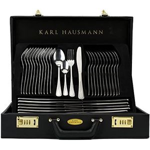 Karl Hausmann Bestekset, bestek voor 12 personen, 72-delig roestvrij staal, bestekset incl. koffer met tafelbestek en taartschep, vaatwasmachinebestendig, zilverkleurig
