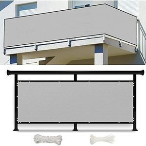 Balkonscherm inkijkbescherming 100 x 400 cm Van HDPE, 185 g/m², uv-bescherming Balkoninkijkbescherming met kabelbinders en koord voor Balkon Achtertuin, Grijs