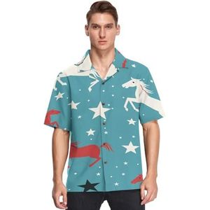 KAAVIYO Cyaan Leuke Star Bears Paarden Shirts voor Mannen Korte Mouw Button Down Hawaiiaanse Shirt voor Zomer Strand, Patroon, S
