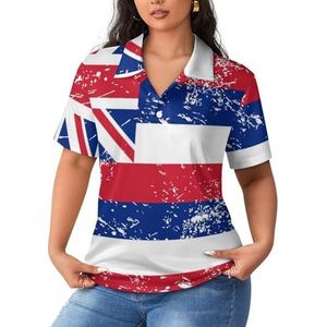 Hawaii Retro Vlag Dames Sport Shirt Korte Mouw Tee Golf Shirts Tops Met Knopen Workout Blouses