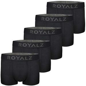 ROYALZ Set van 5 moderne boxershorts voor heren met extra brede tailleband (95% katoen / 5% elastaan), zwart, S