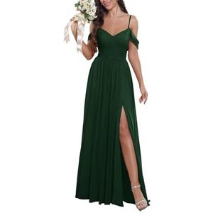 KURFACE Bruidsmeisjesjurken met blote schouders voor dames, met split en V-hals, chiffon, formele avondjurk, Emerald Groen, 32