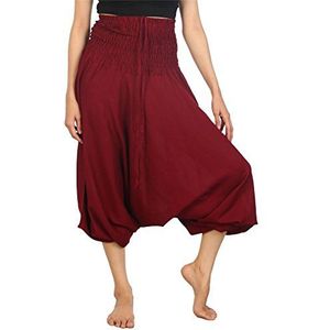LOFBAZ Harem Yogabroek voor dames, boho, hippie, bohemien, Aladdin Genie Jumpsuit, Soild Bourgondië, 3XL Grote Maten