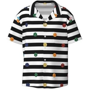 EdWal Glitter Regenboog Polka Dot Streep Zwart en Wit Print Heren Korte Mouw Button Down Shirts Casual Losse Fit Zomer Strand Shirts Heren Jurk Shirts, Zwart, XL