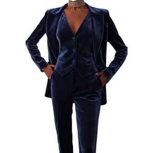 Fluwelen Pak Vrouwen Broek Suits Dressy Tuexdo Suits 3 Stuk Set Business Blazers Voor Werk Professionele, marineblauw, XS