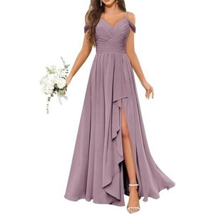 Chiffon bruidsmeisjesjurken voor dames, met split, lange baljurken, cocktailjurken, grote maten, Wisteria, 32