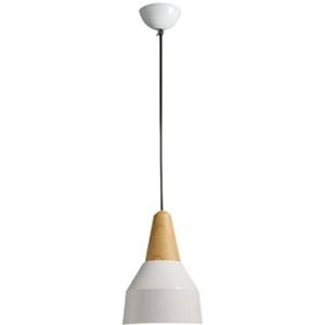 LANGDU Macaron enkele kop kroonluchter creatieve lampenkap met houten aluminium eetkamer hanglamp E27 voet - verstelbaar koord thuis hanglamp for keukeneiland studeerkamer woonkamer bar(Color:White,Si