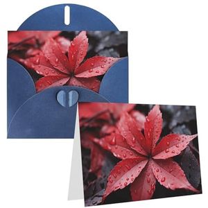 GFLFMXZW Rode en grijze bladeren afdrukken blanco wenskaarten met blauwe enveloppen bedankkaart felicitatiekaart voor verjaardagen, feesten, bruiloften, Kerstmis