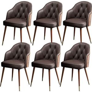 GEIRONV Moderne Keukenstoelen Set van 6, Zachte Zitting Woonkamer Stoelen Microfiber Leer Hoge Rug Gewatteerde Beukenhouten Houten Metalen Poten Eetkamerstoelen Eetstoelen (Color : Dark Brown, Size