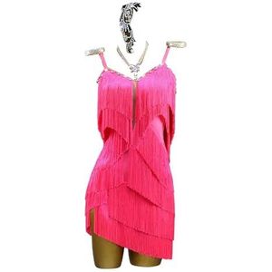 Yhwacyznm Bretels Latijns Amerikaanse dansjurken Salsa Performance Kleding Met gelaagde kwastjes Tango Ballroom Dansrok voor Dames Elastisch Ademend Cha Cha danskleding,A,L