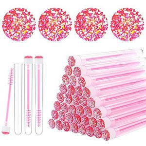 Dming 50Pcs Wimper Borstel Wimper Wand Make-up Tool Wimper Extension levert Schoonmaak borstel Diamant Mascara ster d roze