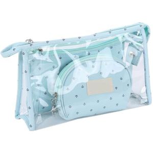 Pack van 3 Cosmetica Tas Draagbare Reizen PVC Organisatie Badkamer Make-up Pouch Huishoudelijke Case Organizer Container Blauw, Blauw, as description, als beschrijving