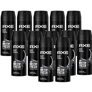 AXE Bodyspray Black in 12-delige set, deodorant zonder aluminium, 12 x 150 ml, deodorant deospray body spray voor mannen en mannen (12 producten)