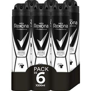 Rexona Invisible Deodorant Antitranspirant voor heren, zwart & wit, 200 ml, verpakking van 6 stuks