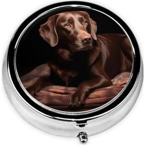 Schattige bruine labrador draagbare pillendoos - ronde pillenorganisator, doseerkoffer, 3 compartimenten medicijnpillendoosje voor reizen, kleine pillendoos voor portemonnee en zak