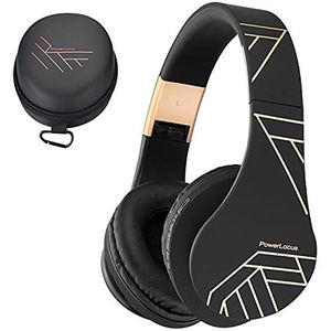 PowerLocus Bluetooth-hoofdtelefoon, draadloos, over-ear hoofdtelefoon met geïntegreerde microfoon, HD-stereo, micro SD/TF-modus, FM-radio, opvouwbaar, met hoesje, verbinding met 2 apparaten voor