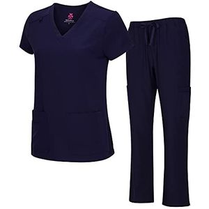 Natural Uniforms Coole stretch V-hals top en cargobroek, scrubset voor dames, normale en kleine maten, True Navy Blauw, M