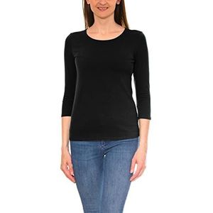 Alkato Dames Shirt met 3/4 Mouwen Ronde Hals, Zwart, M