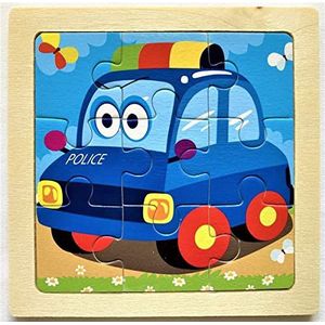 Houten Puzzel - 9 stukjes - Montessori - Vervoer (Politie)